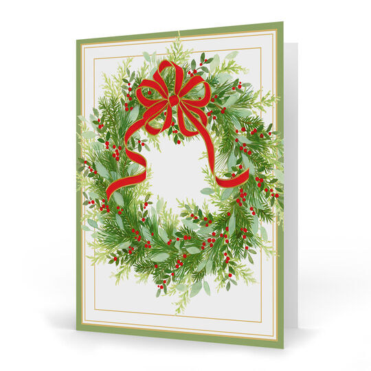 Greenery Wreath Folded Holiday Cards