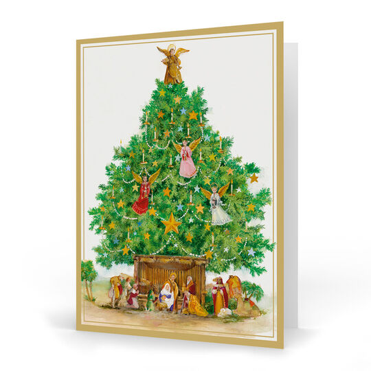 Angel Christmas Tree with Creche Folded Holiday Cards