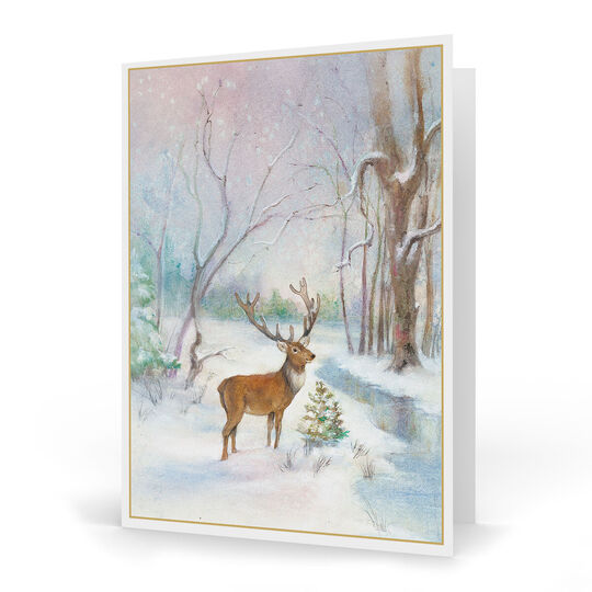 Deer in Snowy Forest Folded Holiday Cards