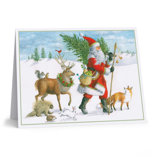 Winter Walk Santa Folded Holiday Cards