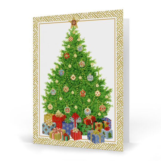 Christmas Tree with Ceramic Ornaments Folded Holiday Cards