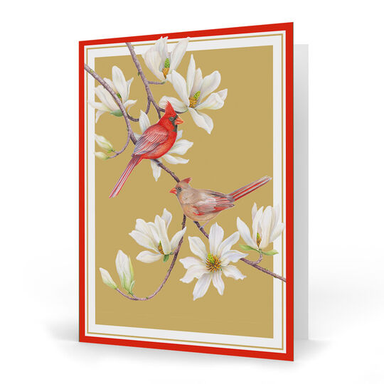 Cardinals and Magnolia Folded Holiday Cards