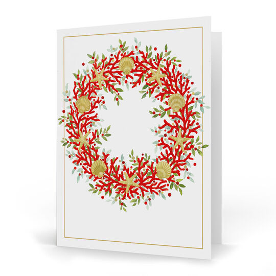 Coral and Shell Wreath Folded Holiday Cards