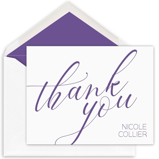 Large Script Folded Thank You Note Cards - Letterpress