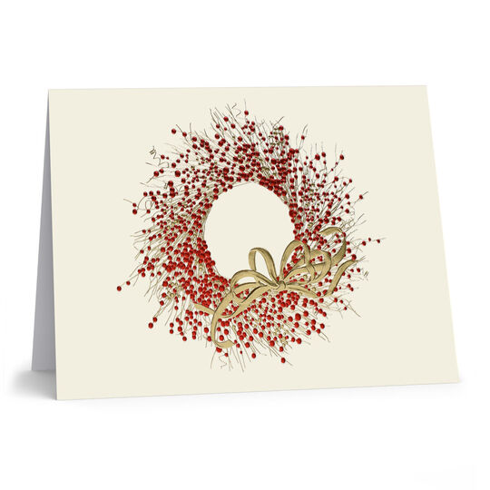 Scarlet Berry Wreath Folded Holiday Cards