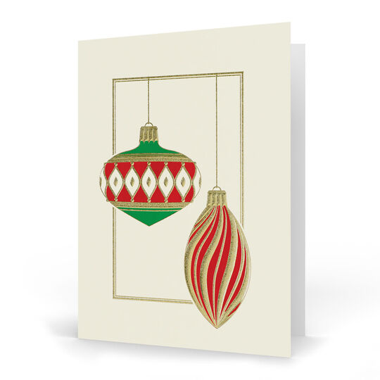 Retro Ornament Duo Folded Holiday Cards