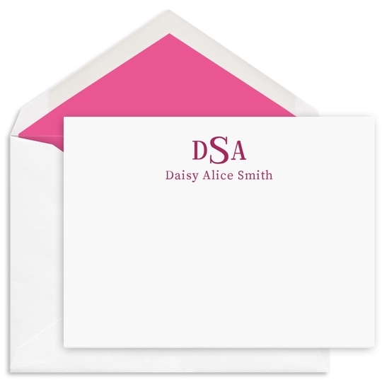 Traditional Monogram Flat Note Cards - Raised Ink