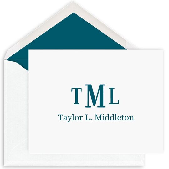 Traditional Monogram Folded Note Cards - Raised Ink