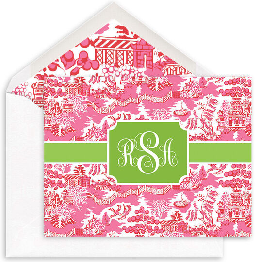 Pink Chinoiserie Folded Note Cards