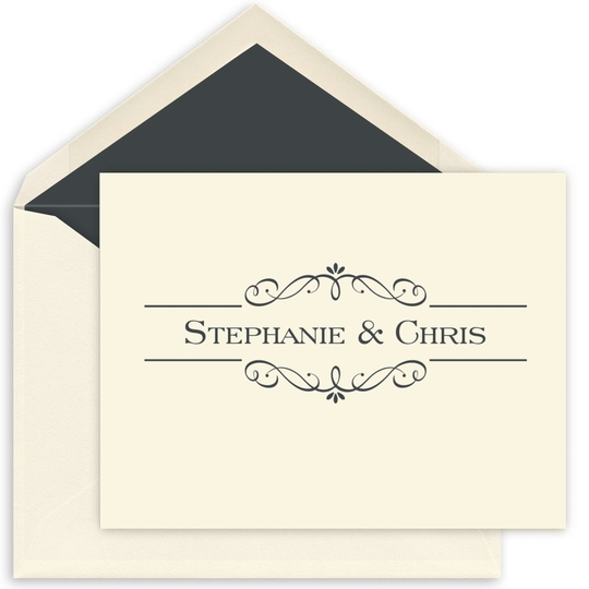 Elegant Scroll Folded Note Cards - Raised Ink