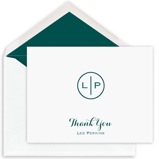 Circle Initials Thank You Folded Note Cards - Raised Ink