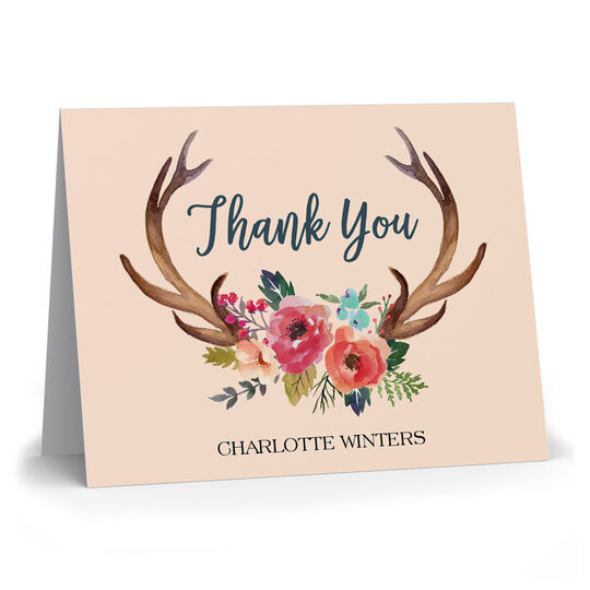 Decorated Antlers Folded Thank You Note Cards