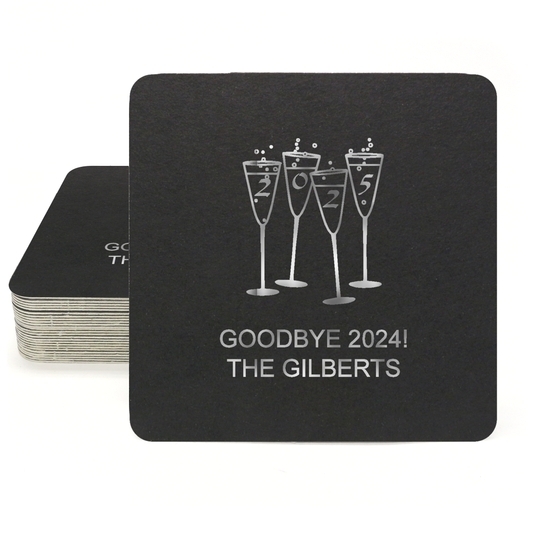 2025 New Years Glasses Square Coasters