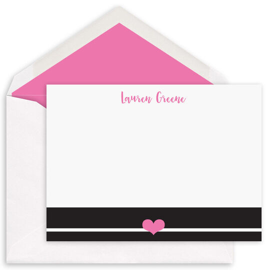 Black Stripe with Heart Flat Note Cards