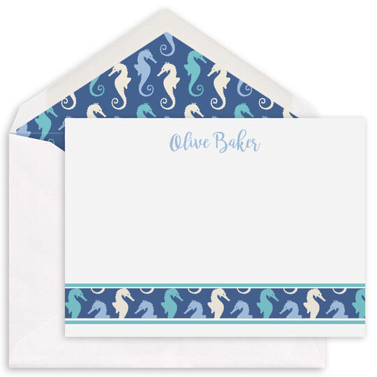 Blue Seahorses Flat Note Cards