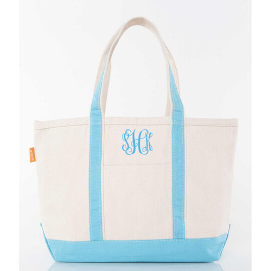 Personalized Medium Baby Blue Trimmed Boat Tote