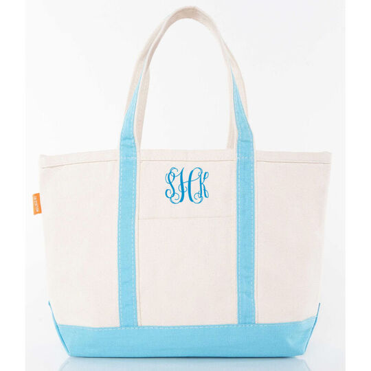 Personalized Medium Baby Blue Trimmed Boat Tote