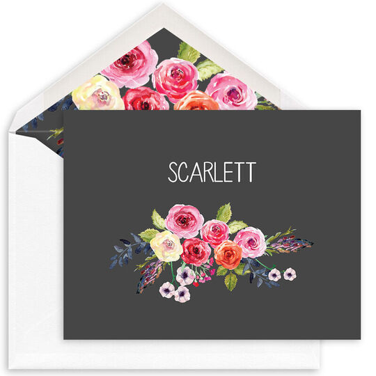 Charcoal Floral Bunch Folded Note Cards