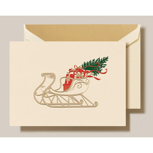 Victorian Sleigh Folded Holiday Cards - Raised Ink