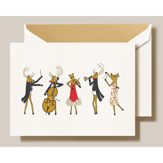 Reindeer Symphony Folded Holiday Cards - Raised Ink