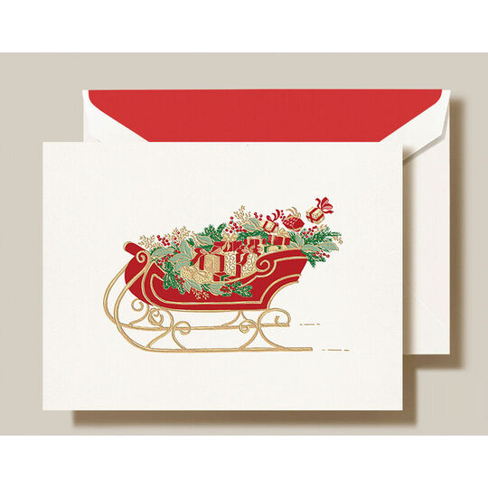 Santa's Sleigh Folded Holiday Cards - Raised Ink