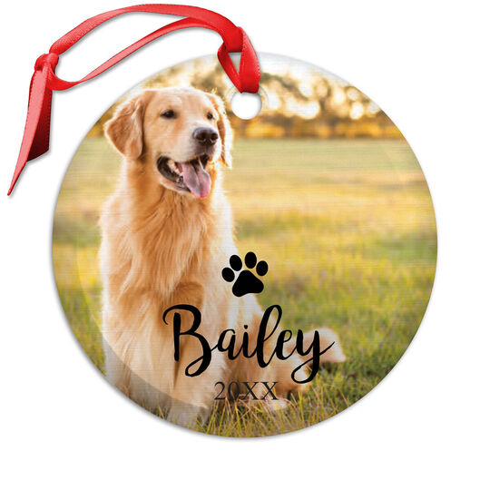 Pet Photo and Paw Beveled Glass Ornament