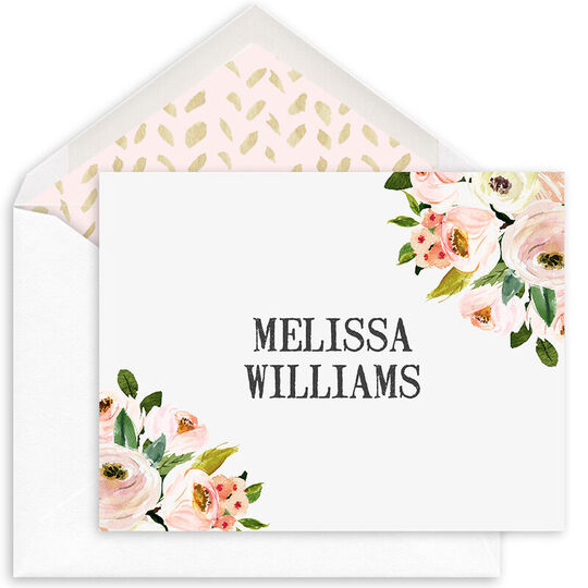 Pink Corner Roses Folded Note Cards