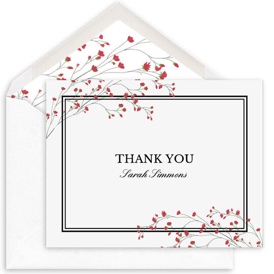 Red Tiny Blossoms Thank You Folded Note Cards