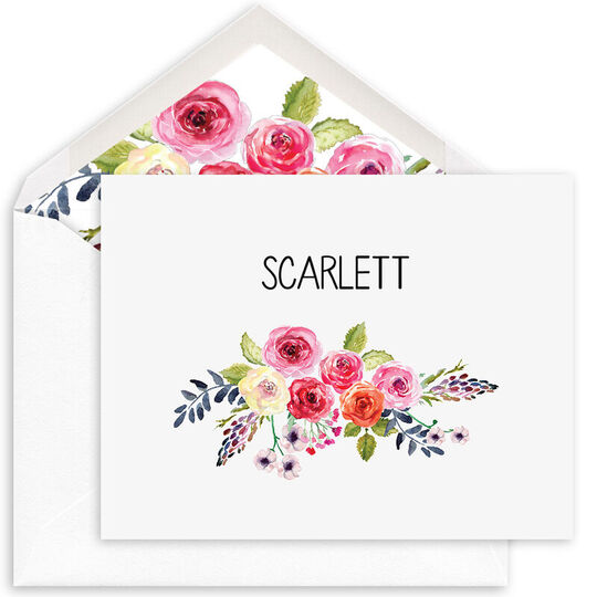 White Floral Bunch Folded Note Cards