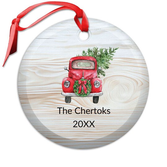 Red Truck Beveled Glass Ornament