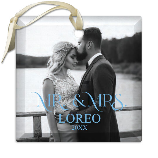 Mr. & Mrs. Photo Square Beveled Glass Ornament