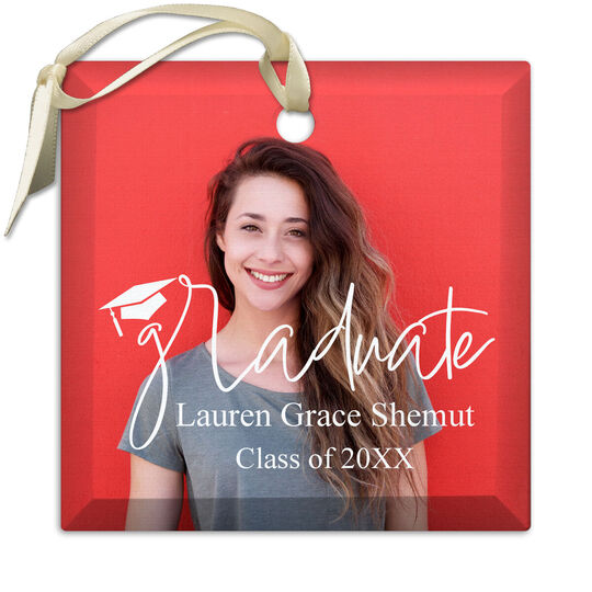 Graduate Photo Square Beveled Glass Ornament