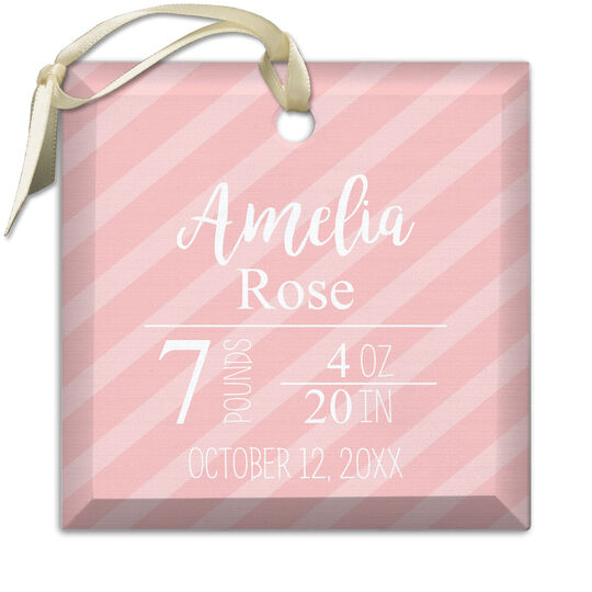 Pink Birth Announcement Beveled Glass Ornament