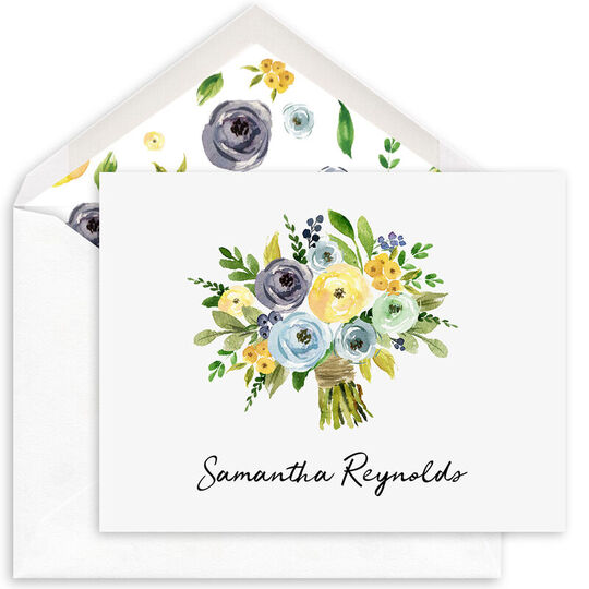 Yellow and Blue Bouquet Folded Note Cards