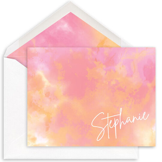 Orange Script Tie-Dye Folded Note Cards