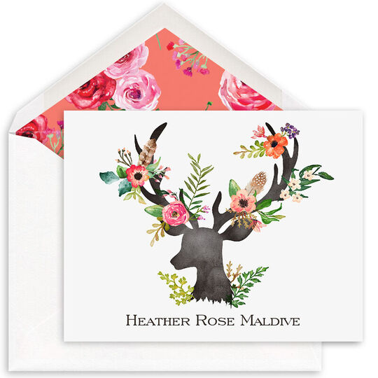 Floral Decorated Deer Folded Note Cards