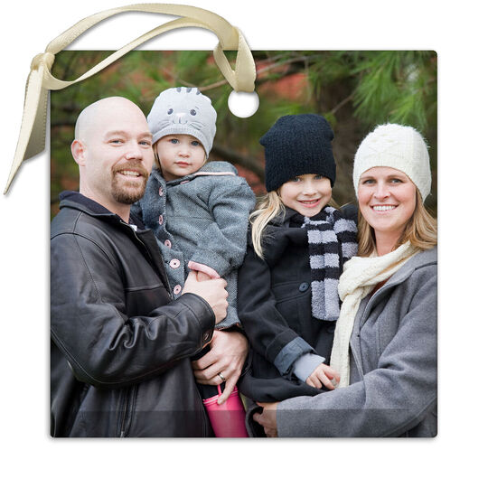 Upload Your Own Photo Square Beveled Glass Ornament