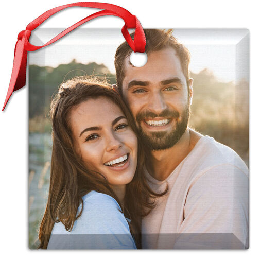 Upload Your Own Photo Square Beveled Glass Ornament