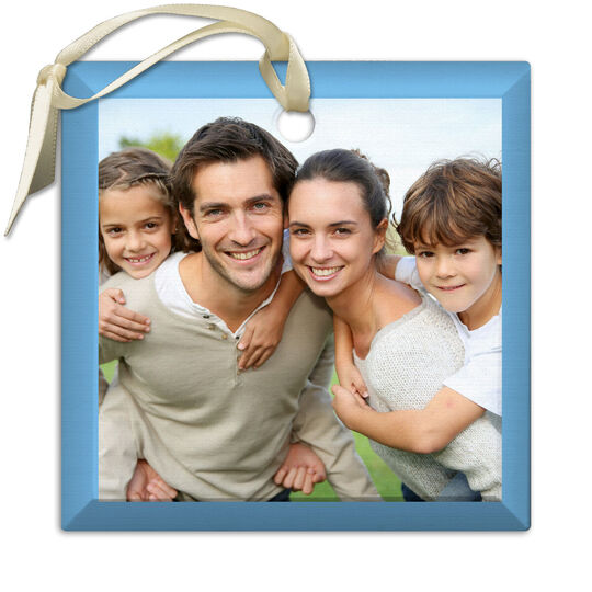 Photo Square Border Beveled Glass Ornament