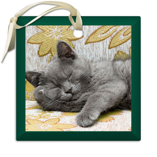 Photo Square Border Beveled Glass Ornament