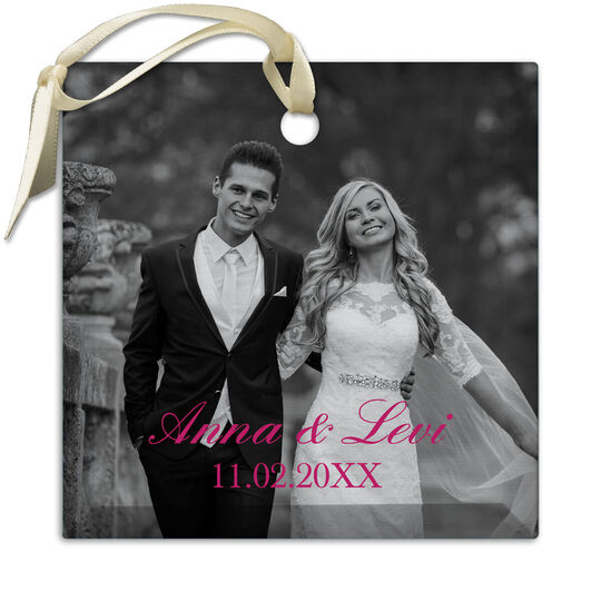 Your Photo Plus Text Square Beveled Glass Ornament