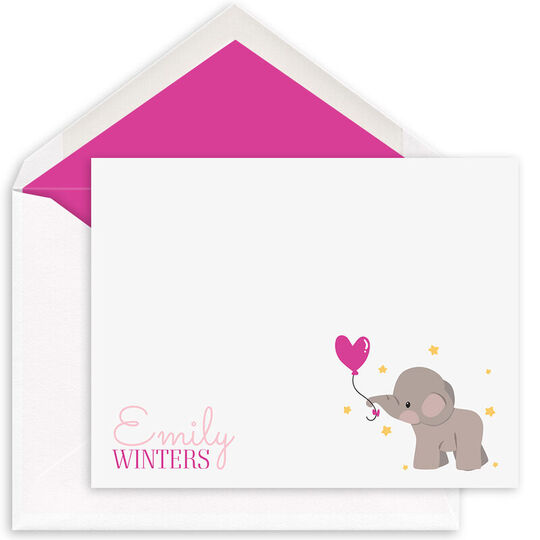 Elephant with Balloon Folded Note Cards