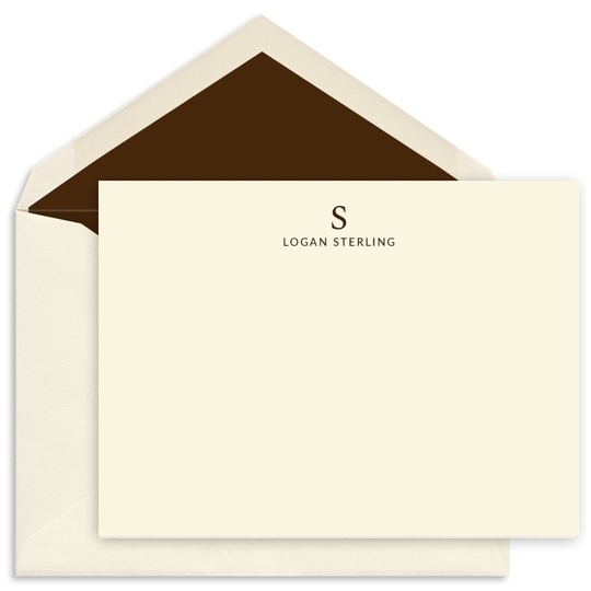 Serif Single Initial Flat Note Cards - Raised Ink