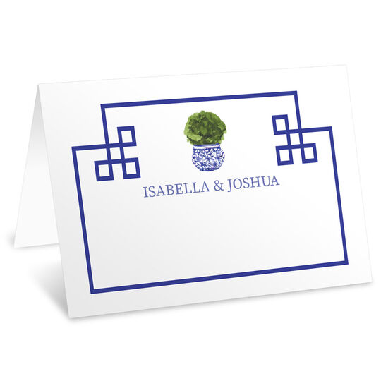 Blue Topiary Folded Place Cards
