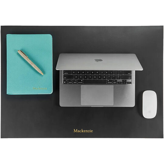 Personalized Two-Sided Leather Desk Blotter - Black & Taupe