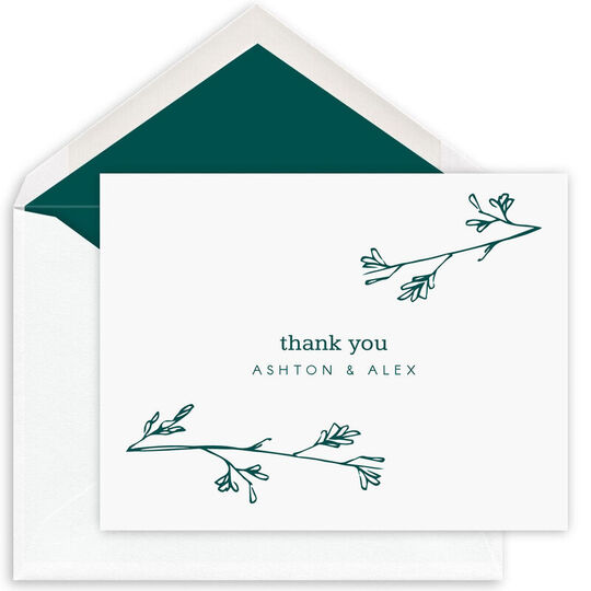 Sketched Branches Thank You Folded Note Cards - Raised Ink