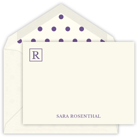 Corner Square Initial Flat Note Cards - Letterpress