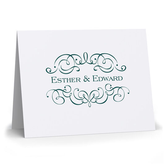 Ornate Scroll Folded Note Cards - Raised Ink
