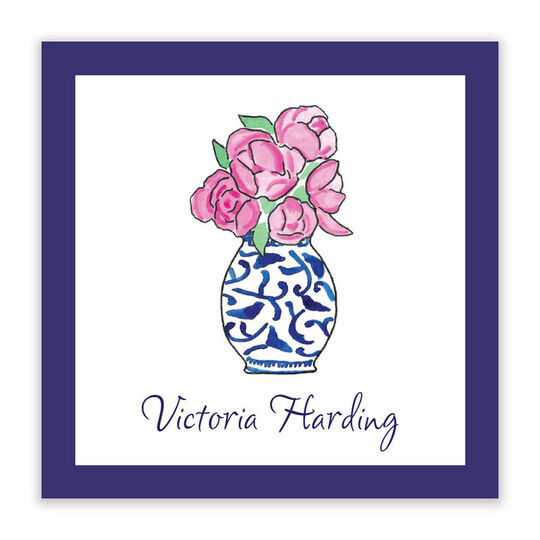 Pink Peonies Square Gift Stickers