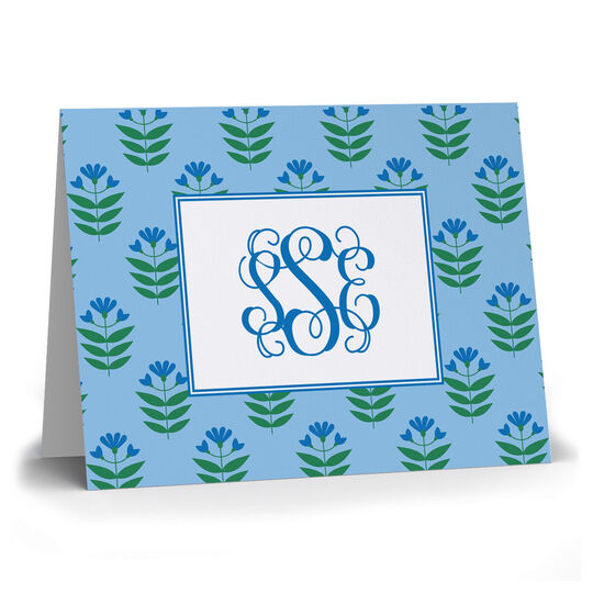 Blue Floral Monogram Folded Note Cards